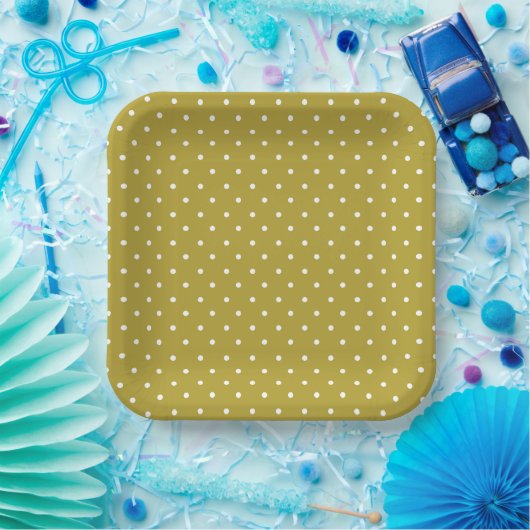  Mustard yellow white polka dots pattern  Pappteller (Party)