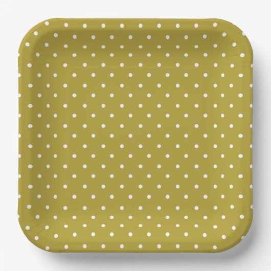  Mustard yellow white polka dots pattern  Pappteller (Vorderseite)