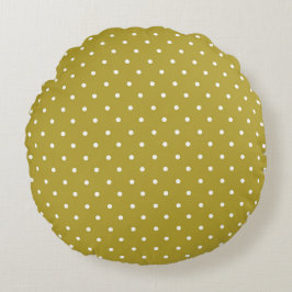  Mustard yellow white polka dots pattern  Rundes Kissen
