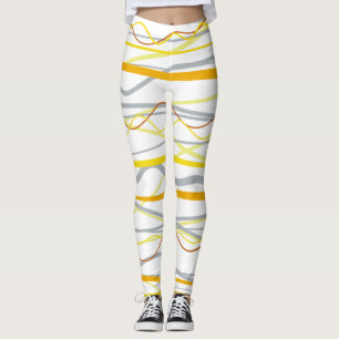 Mustard Yellow White Silver Streifen Leggings