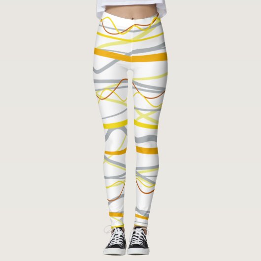 Mustard Yellow White Silver Streifen Leggings (Vorderseite)