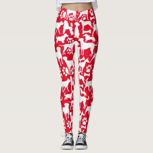 Muster 02.b Rote BG für Hunde und Pfoten Leggings