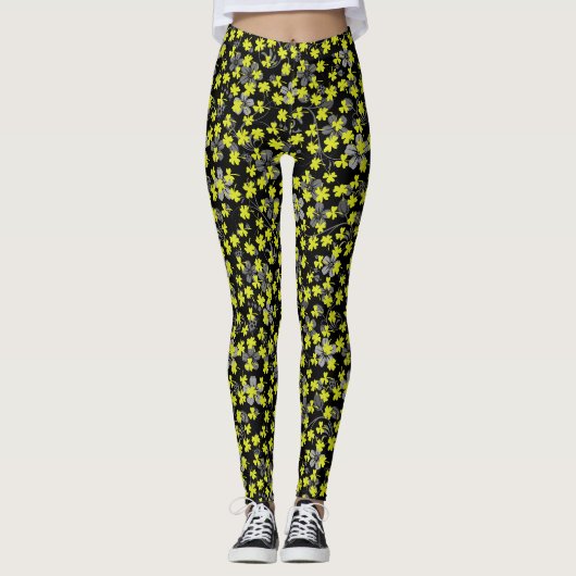 Muster 03.b Schwarze Blätter Leggings (Vorderseite)