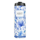 Muster 11oz für monogramm Cobalt Blue Tropical Lea Thermosbecher (Vorderseite)