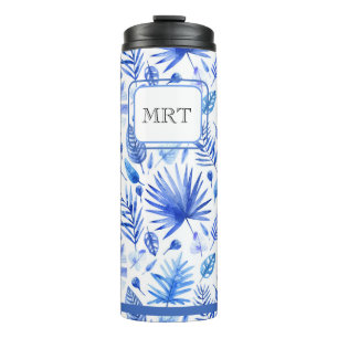 Muster 11oz für monogramm Cobalt Blue Tropical Lea Thermosbecher
