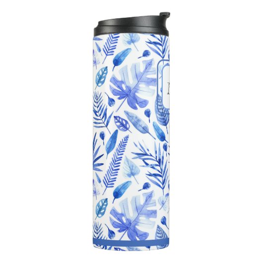 Muster 11oz für monogramm Cobalt Blue Tropical Lea Thermosbecher (Nach links gedreht)