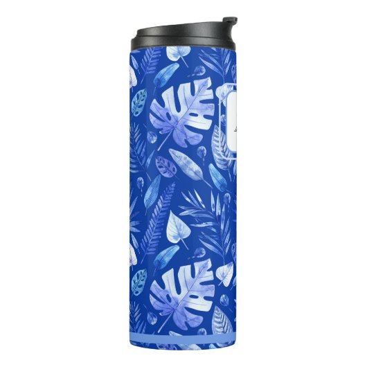 Muster 11oz für monogramm Cobalt Blue Tropical Lea Thermosbecher (Nach links gedreht)