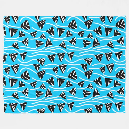 Muster 210121 - Schwarz, Weiß und Himmel Blau Fleecedecke (Vorderseite (Horizontal))