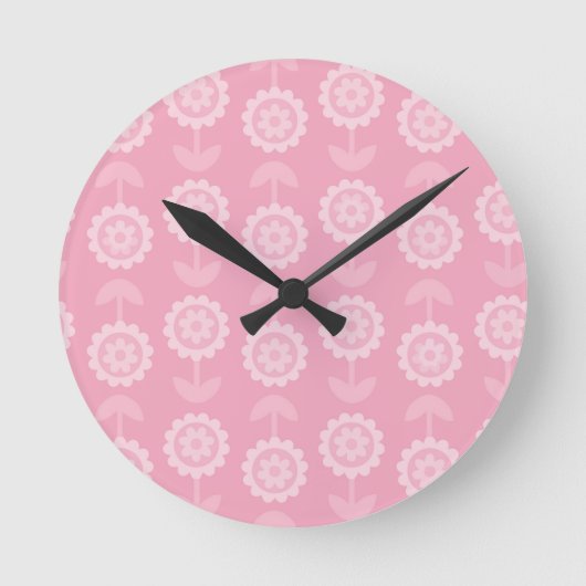 Muster Abstrakt Art Pink Floral Blume Runde Wanduhr (Vorderseite)