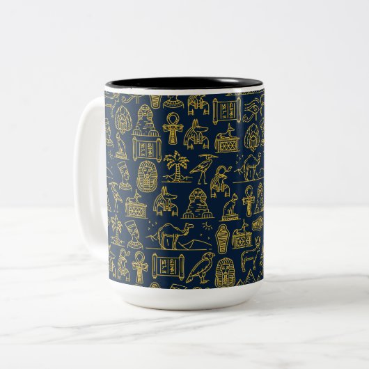 Muster alter ägyptischer Briefe wiederholt sich Zweifarbige Tasse (Vorderseite Links)