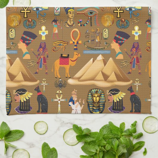 Muster altertümliches ägyptisches Hieroglyphiksymb Geschirrtuch (Gefaltet)