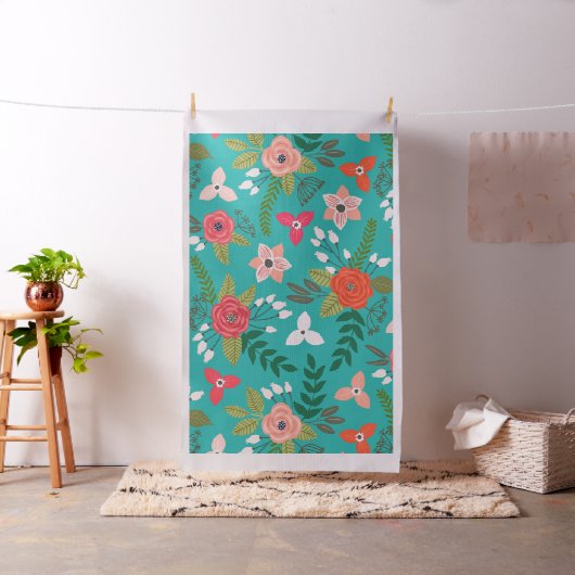 Muster aquamarin und Korallenflora Stoff (Beispiel)