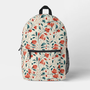 Muster aus blauem Leaf und rotem Flor Bedruckter Rucksack