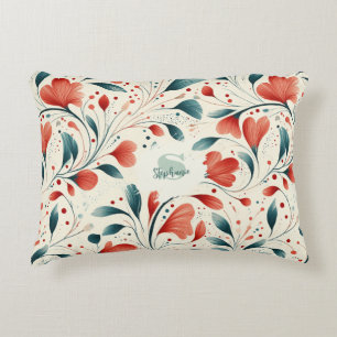Muster aus blauem Leaf und rotem Flor Dekokissen