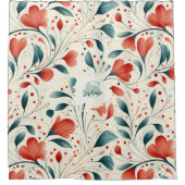 Muster aus blauem Leaf und rotem Flor Duschvorhang (Vorderseite)