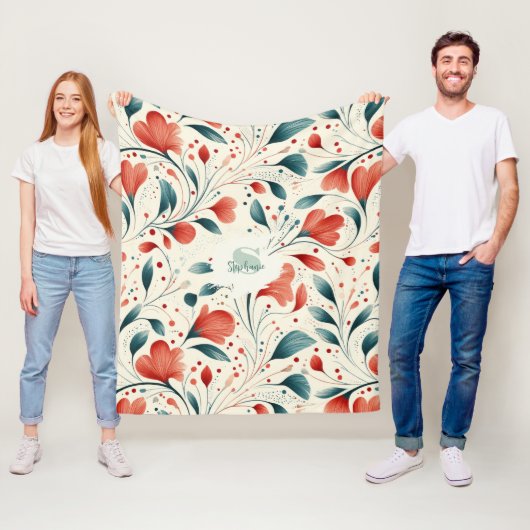 Muster aus blauem Leaf und rotem Flor Fleecedecke (Beispiel)