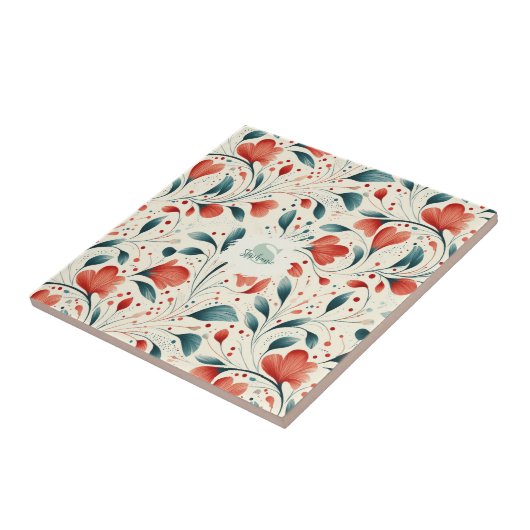 Muster aus blauem Leaf und rotem Flor Fliese (Seite)