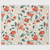 Muster aus blauem Leaf und rotem Flor Geschenkpapier (Flach)