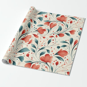 Muster aus blauem Leaf und rotem Flor Geschenkpapier