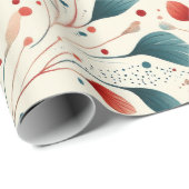 Muster aus blauem Leaf und rotem Flor Geschenkpapier (Rolleneckpunkt)
