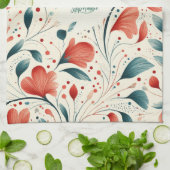 Muster aus blauem Leaf und rotem Flor Geschirrtuch (Gefaltet)