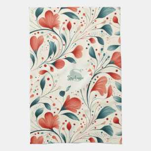 Muster aus blauem Leaf und rotem Flor Geschirrtuch