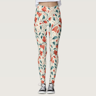 Muster aus blauem Leaf und rotem Flor Leggings