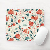 Muster aus blauem Leaf und rotem Flor Mousepad (Mit Mouse)