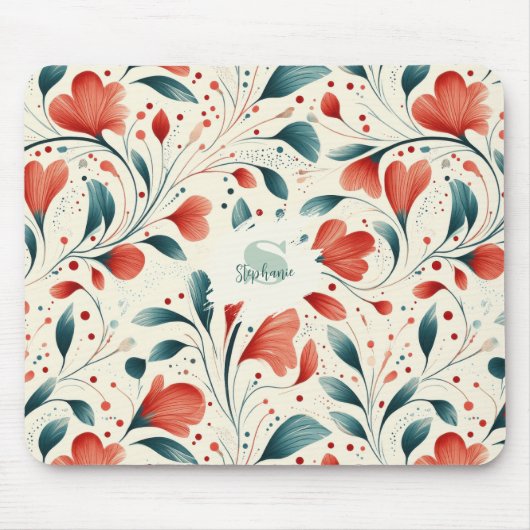 Muster aus blauem Leaf und rotem Flor Mousepad (Vorne)