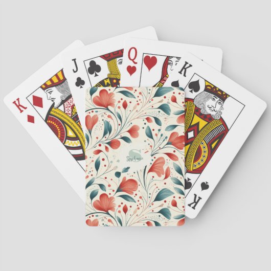 Muster aus blauem Leaf und rotem Flor Spielkarten (Rückseite)
