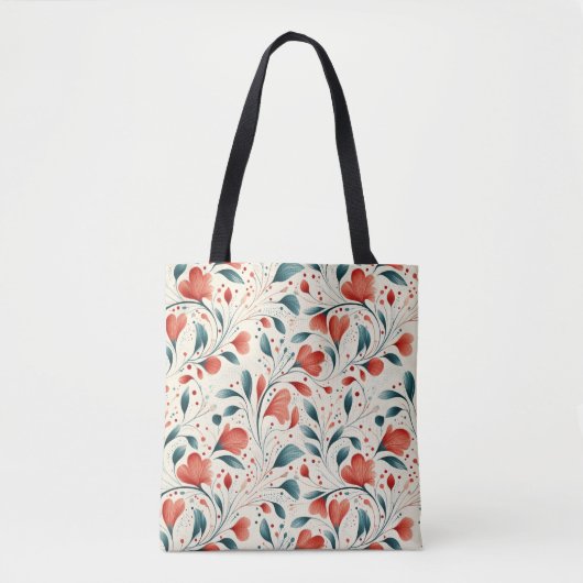 Muster aus blauem Leaf und rotem Flor Tasche (Vorderseite)