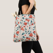 Muster aus blauem Leaf und rotem Flor Tasche (Von Nahem)
