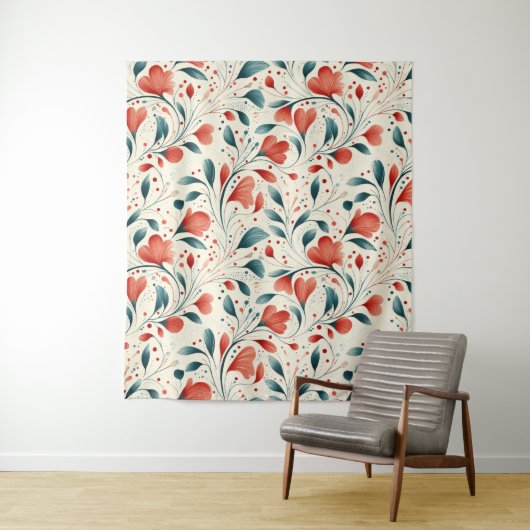 Muster aus blauem Leaf und rotem Flor Wandteppich (Beispiel)