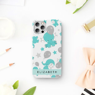 Muster aus blauen Elefanten, Sternen und Ihrem Nam iPhone 12 Pro Hülle