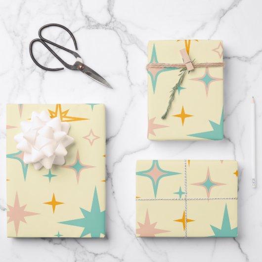 Muster aus bunten Retro-Sternen Geschenkpapier Set (Vorderseite)