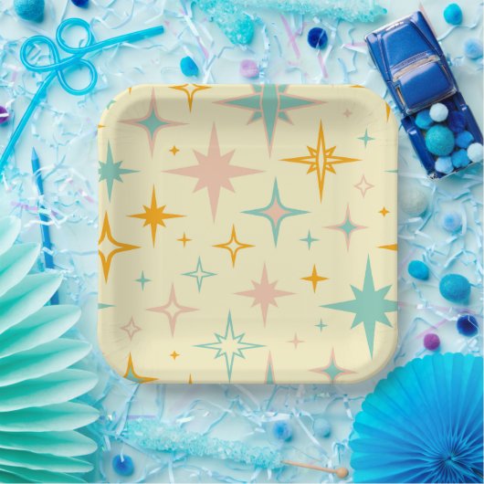 Muster aus bunten Retro-Sternen Pappteller (Party)