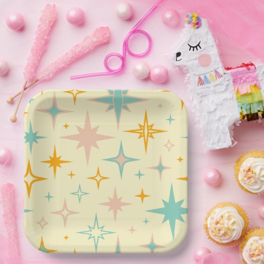 Muster aus bunten Retro-Sternen Pappteller (Party)