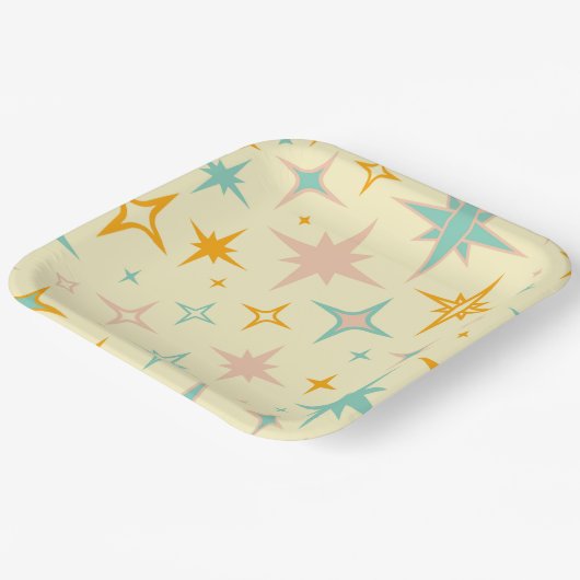 Muster aus bunten Retro-Sternen Pappteller (Gewinkelt)