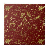 Muster aus Burgund und Gold Fliese (Vorderseite)
