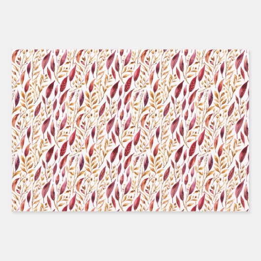 Muster aus Burgundy und Gold-Floral-Leaf Geschenkpapier Set (Vorderseite 3)