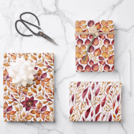 Muster aus Burgundy und Gold-Floral-Leaf Geschenkpapier Set
