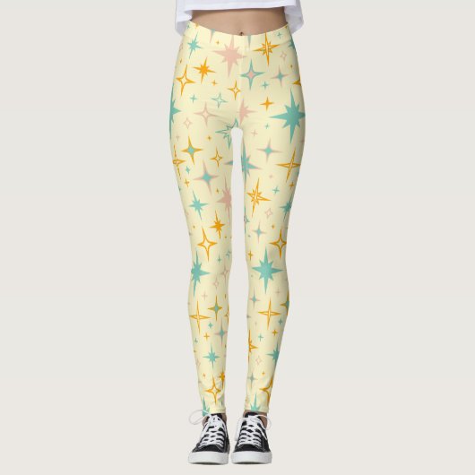 Muster aus farbenfrohen Retro-Sternen Leggings (Vorderseite)