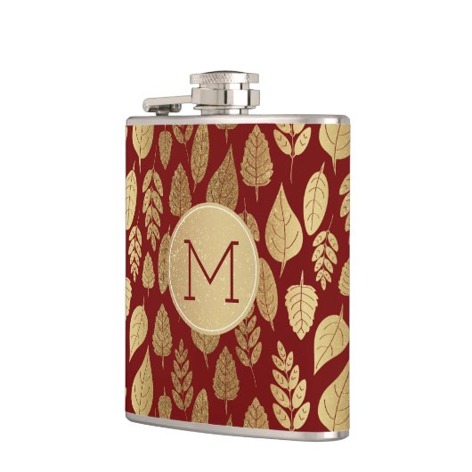 Muster aus Gold und Rotem Leaf und Monogramm Flachmann (Links)