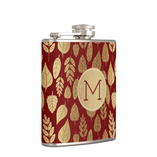 Muster aus Gold und Rotem Leaf und Monogramm Flachmann (Rechts)