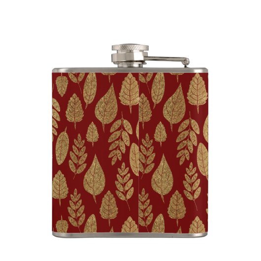 Muster aus Gold und Rotem Leaf und Monogramm Flachmann (Rückseite)