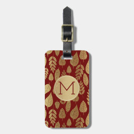 Muster aus Gold und Rotem Leaf und Monogramm Gepäckanhänger