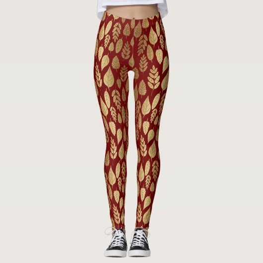Muster aus Gold und Rotem Lef Leggings (Vorderseite)