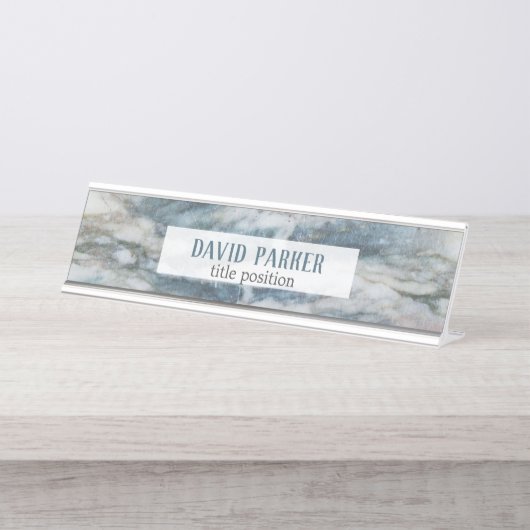 Muster aus grauem und blauem Marmor Schreibtischnamensplakette (Vorderseite )