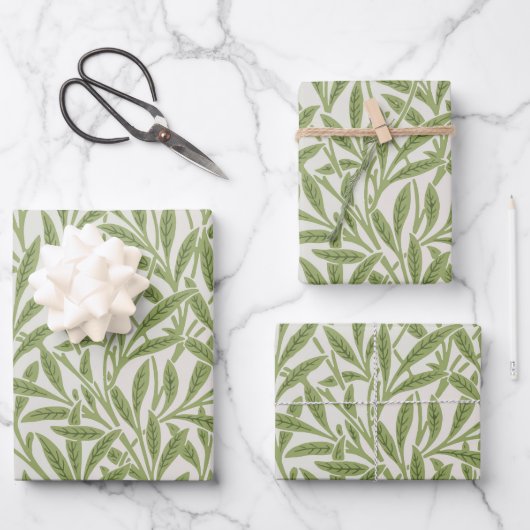 Muster aus grünen, blättrigen Zweigen Geschenkpapier Set (Vorderseite)