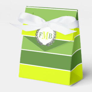 Muster aus grünen Streifen und Monogramm-Hochzeit Geschenkschachtel
